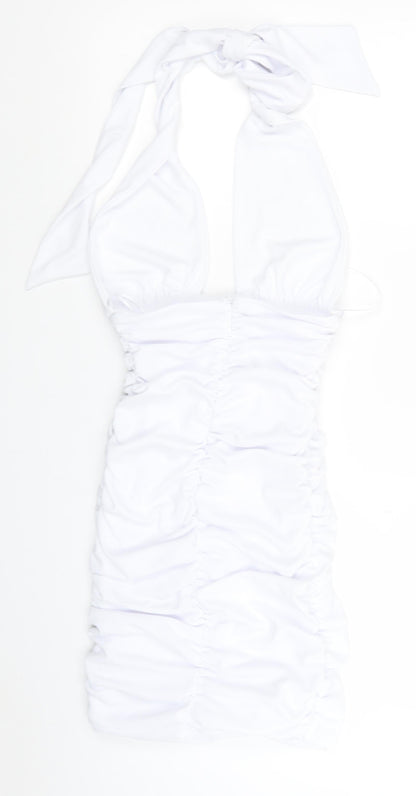 Zara Womens White Polyester Mini Size XS Halter Zip