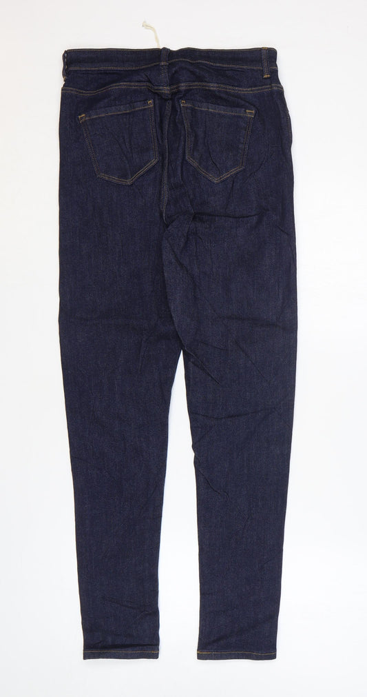 Marks and Spencer Womens Blue Cotton Skinny Jeans Size 10 L28 in Regular Zip