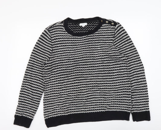 Charter Club Womens Black Round Neck Striped Acrylic Henley Jumper Size XL