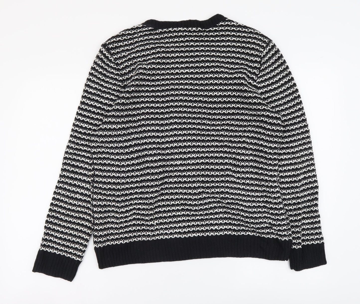 Charter Club Womens Black Round Neck Striped Acrylic Henley Jumper Size XL