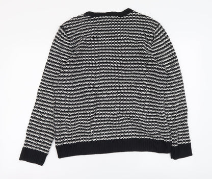 Charter Club Womens Black Round Neck Striped Acrylic Henley Jumper Size XL