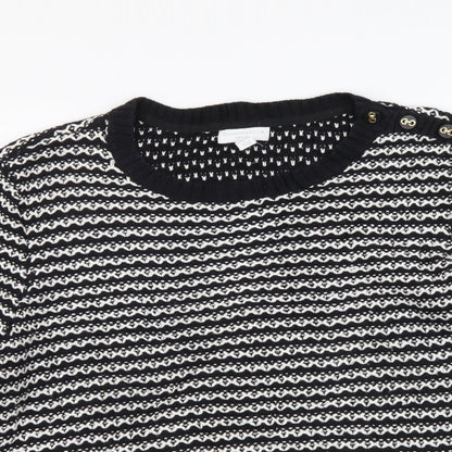 Charter Club Womens Black Round Neck Striped Acrylic Henley Jumper Size XL