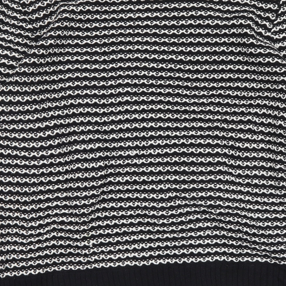 Charter Club Womens Black Round Neck Striped Acrylic Henley Jumper Size XL