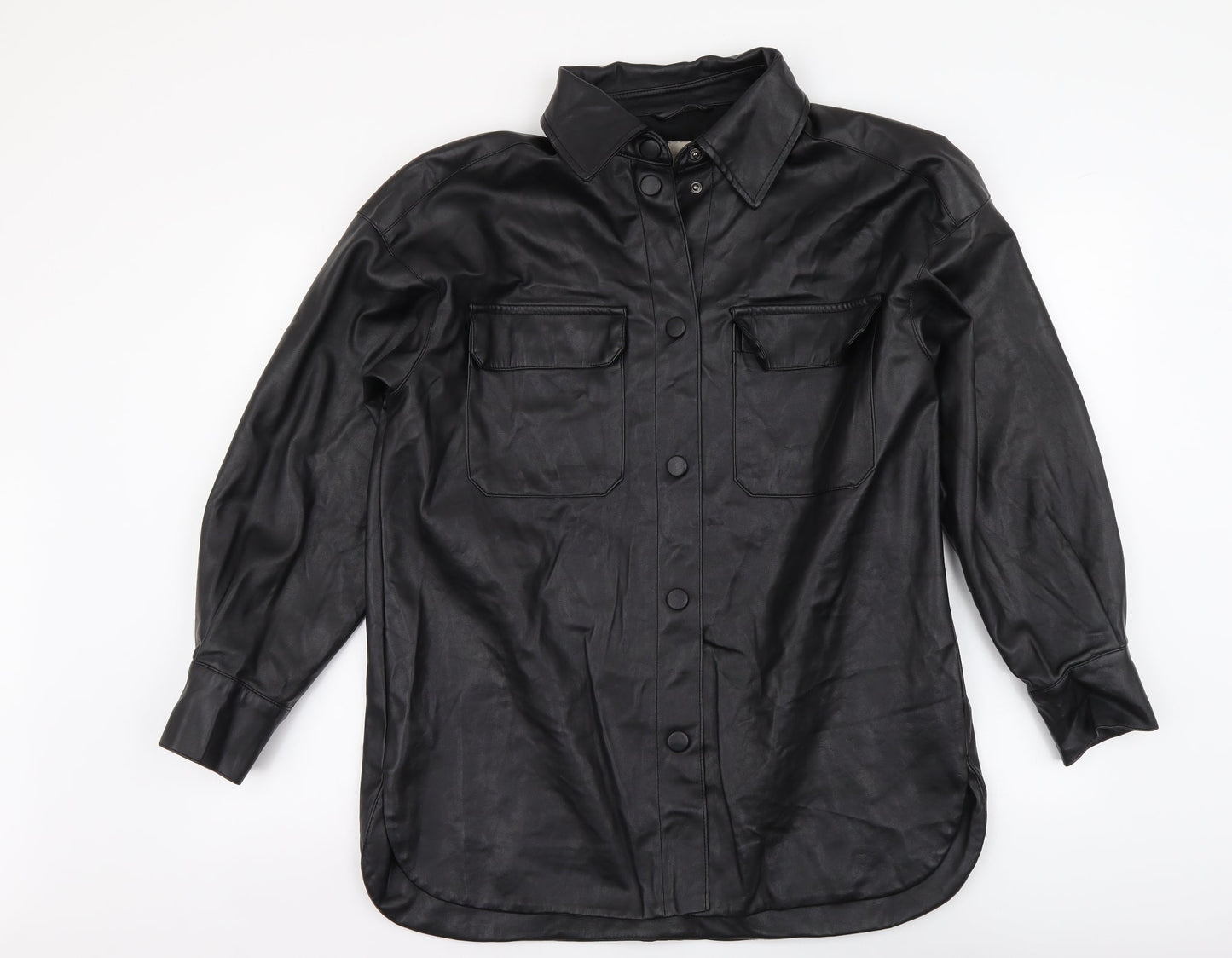 Womens UK Size XS H&M Black Basic Button-Up