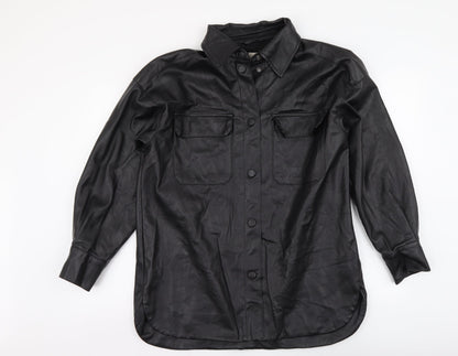 Womens UK Size XS H&M Black Basic Button-Up