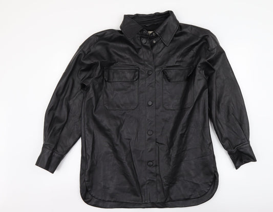 Womens UK Size XS H&M Black Basic Button-Up