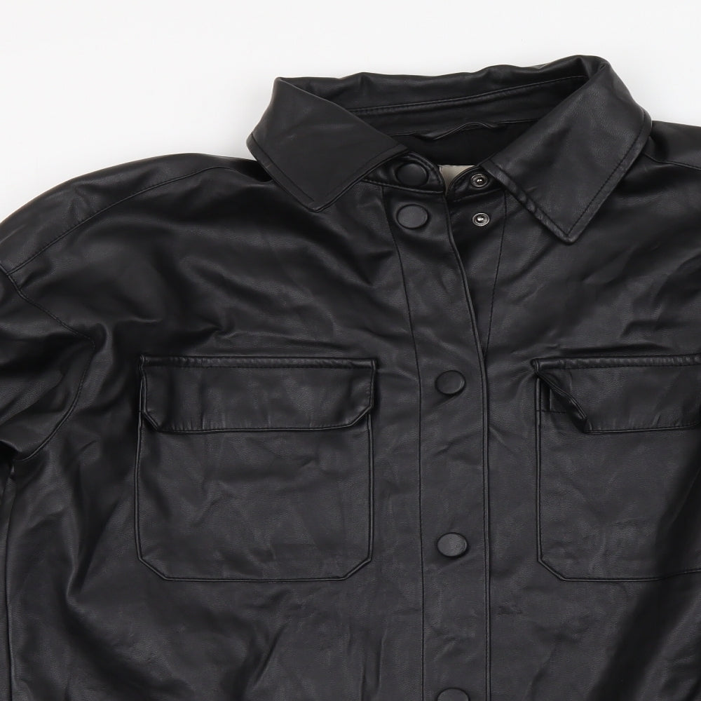 Womens UK Size XS H&M Black Basic Button-Up