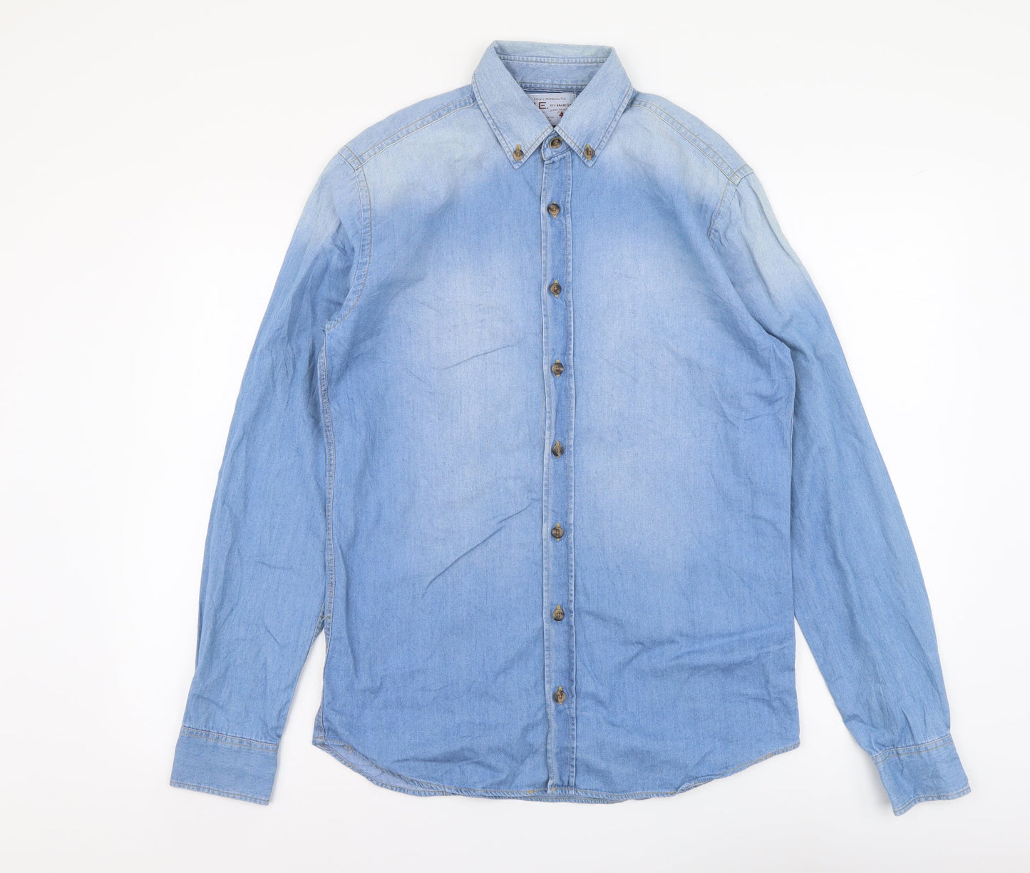 Mens UK Size S Mango Blue  Button-Up Long Sleeve Casual Shirt
