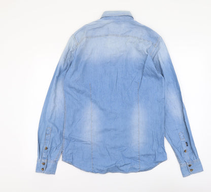 Mens UK Size S Mango Blue  Button-Up Long Sleeve Casual Shirt