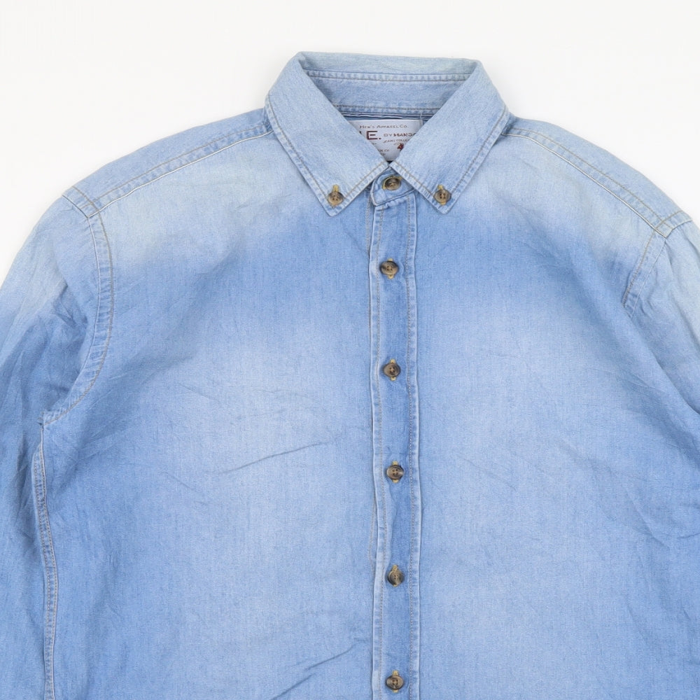 Mens UK Size S Mango Blue  Button-Up Long Sleeve Casual Shirt