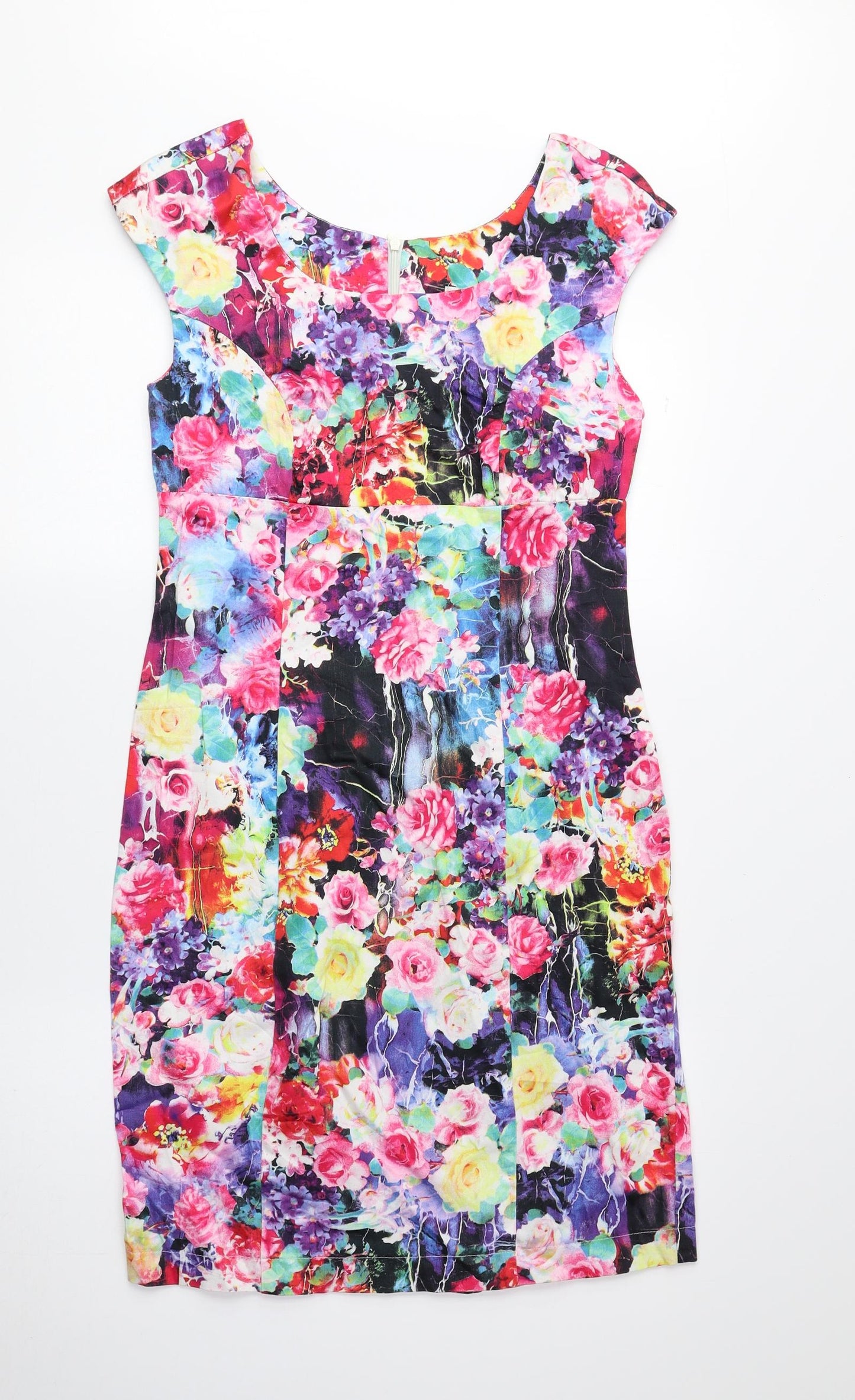 TANNER STREET Womens Multicoloured Floral Cotton A-Line Size 10 Round Neck Zip