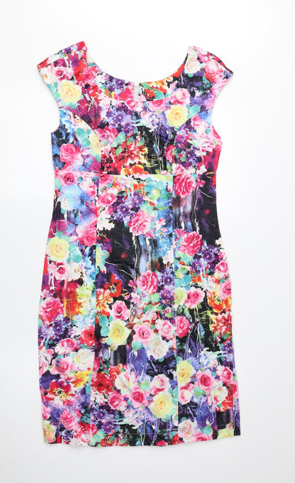 TANNER STREET Womens Multicoloured Floral Cotton A-Line Size 10 Round Neck Zip