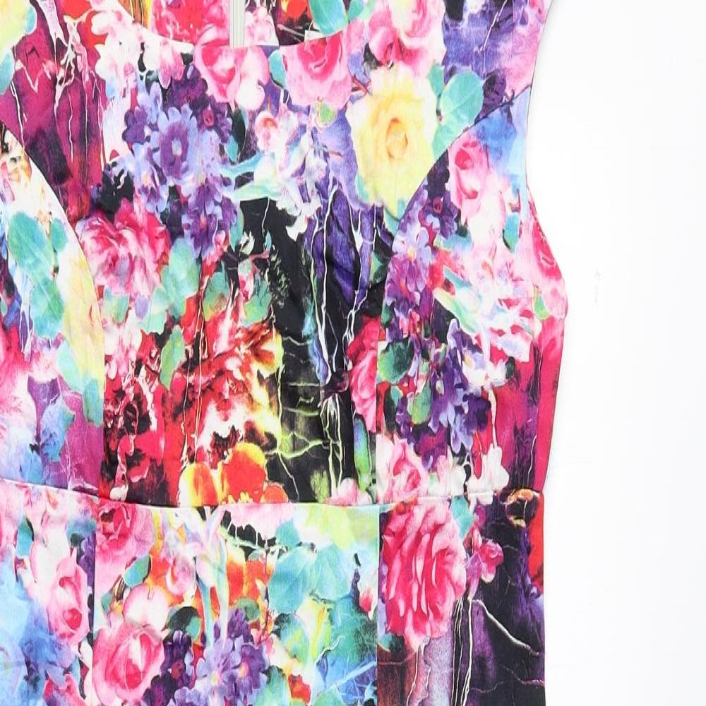 TANNER STREET Womens Multicoloured Floral Cotton A-Line Size 10 Round Neck Zip