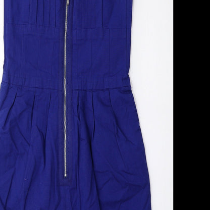Warehouse Womens Blue 100% Cotton A-Line Size 10 Scoop Neck Zip