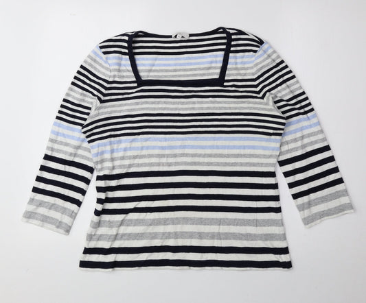 CC Womens Blue Striped 100% Cotton Basic Blouse Size M Square Neck
