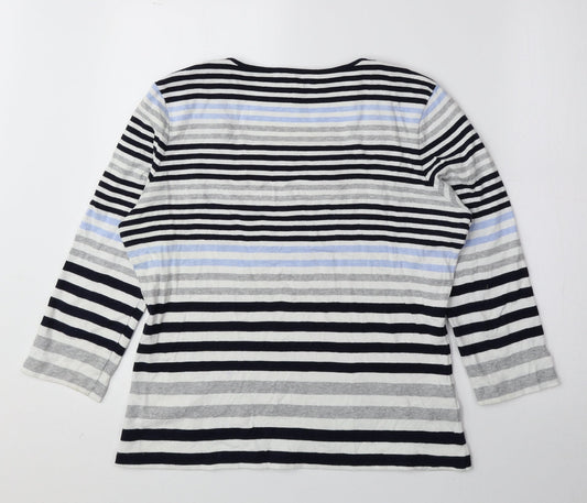 CC Womens Blue Striped 100% Cotton Basic Blouse Size M Square Neck