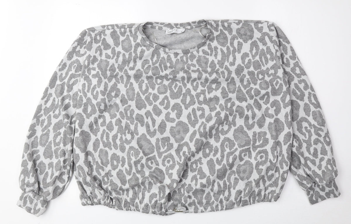 Matalan Womens Green Animal Print Polyester Pullover Sweatshirt Size S Drawstring - Cheetah Print