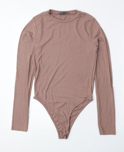 Primark Womens Pink Polyester Bodysuit One-Piece Size S Snap - Ribbed