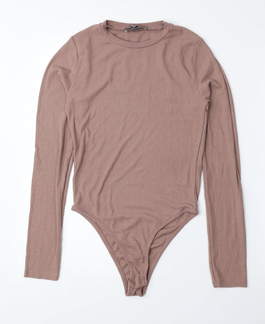 Primark Womens Pink Polyester Bodysuit One-Piece Size S Snap - Ribbed