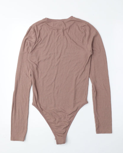 Primark Womens Pink Polyester Bodysuit One-Piece Size S Snap - Ribbed