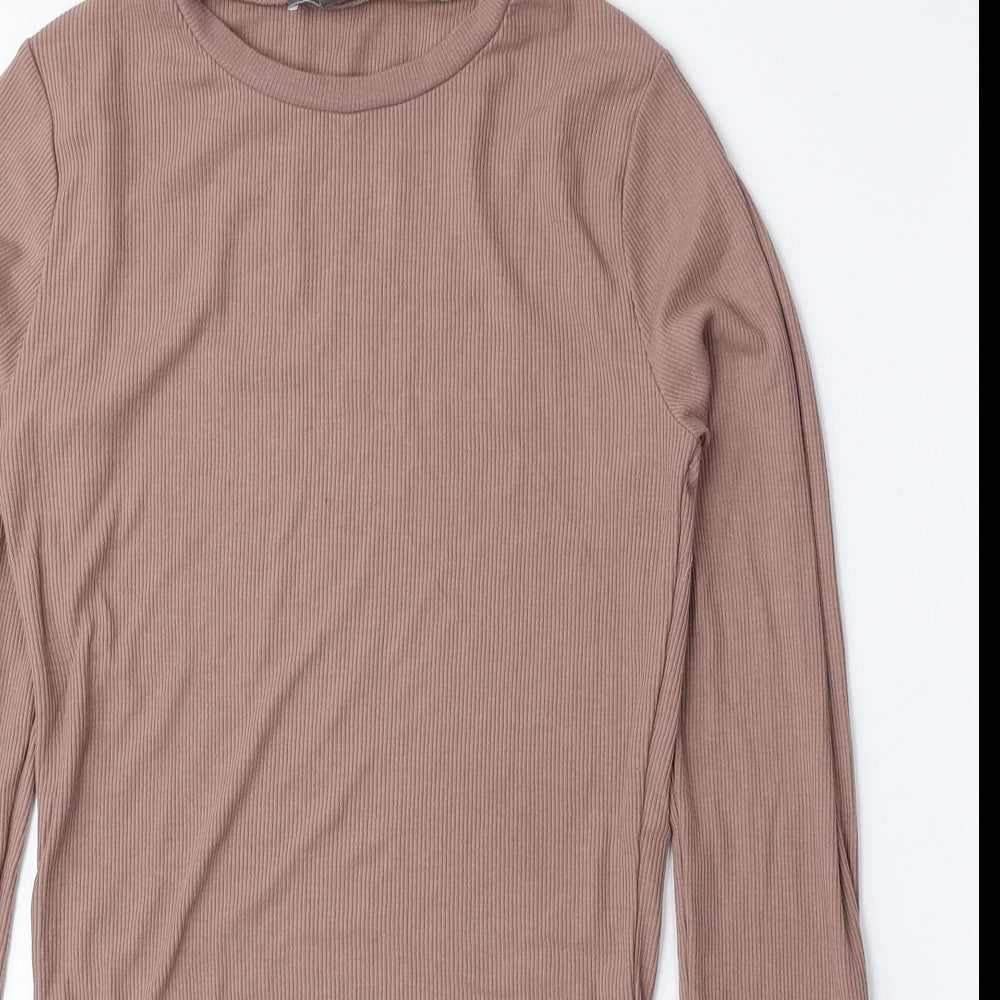 Primark Womens Pink Polyester Bodysuit One-Piece Size S Snap - Ribbed