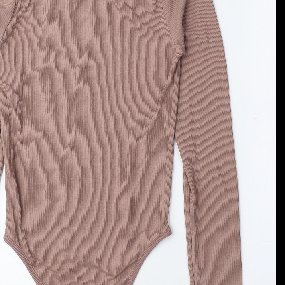 Primark Womens Pink Polyester Bodysuit One-Piece Size S Snap - Ribbed