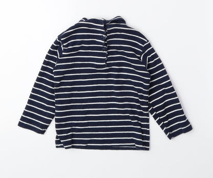 Vertbaudet Blue Striped 100% Cotton Basic T-Shirt Size 6-9 Months Roll Neck Snap