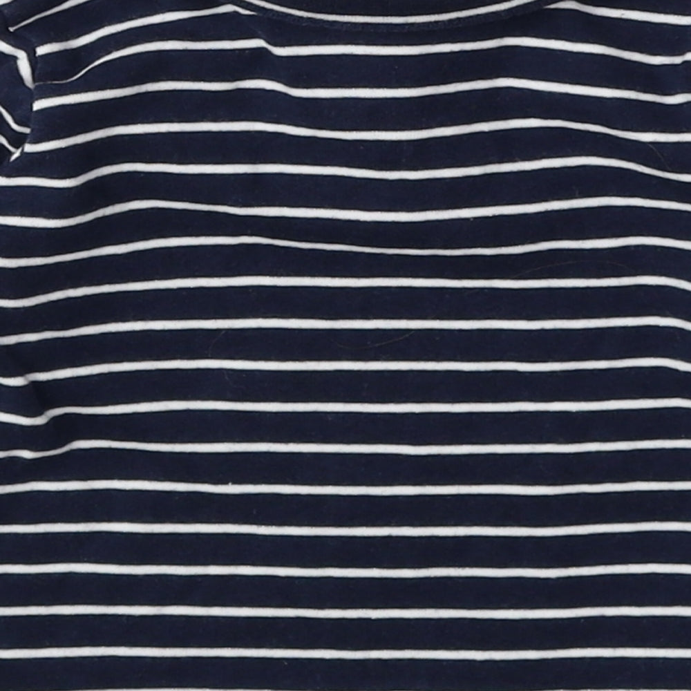 Vertbaudet Blue Striped 100% Cotton Basic T-Shirt Size 6-9 Months Roll Neck Snap
