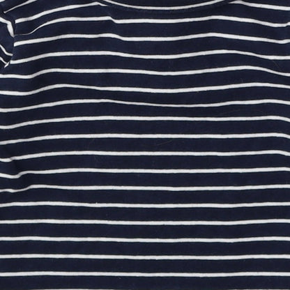 Vertbaudet Blue Striped 100% Cotton Basic T-Shirt Size 6-9 Months Roll Neck Snap