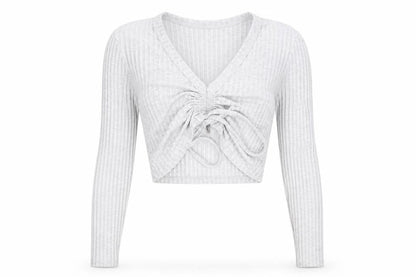 Stylewise Womens Grey V-Neck Polyester Pullover Jumper Size S - Ribbed fabric Ruched