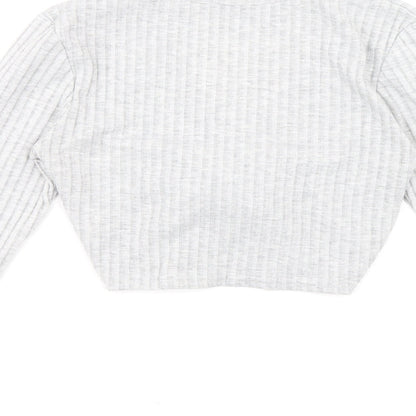 Stylewise Womens Grey V-Neck Polyester Pullover Jumper Size S - Ribbed fabric Ruched