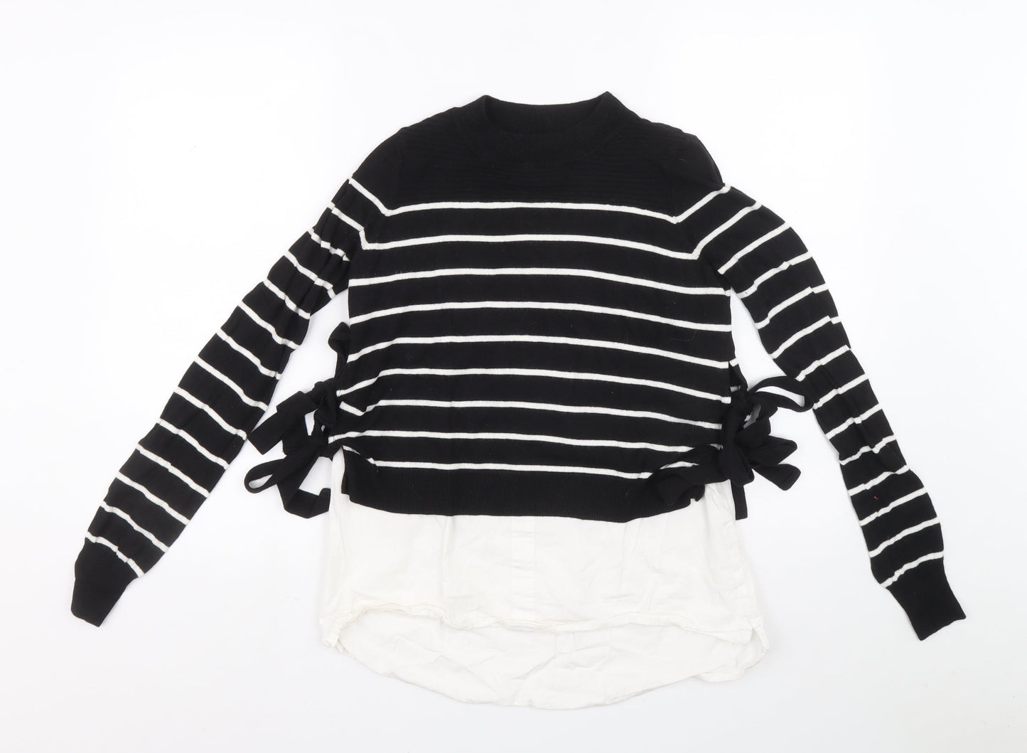River Island Womens Black Mock Neck Striped Polylactide Pullover Jumper Size 6 - Shirt and jumper in one