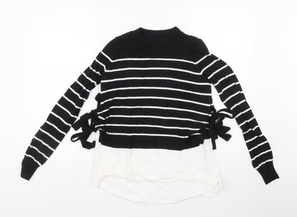 River Island Womens Black Mock Neck Striped Polylactide Pullover Jumper Size 6 - Shirt and jumper in one