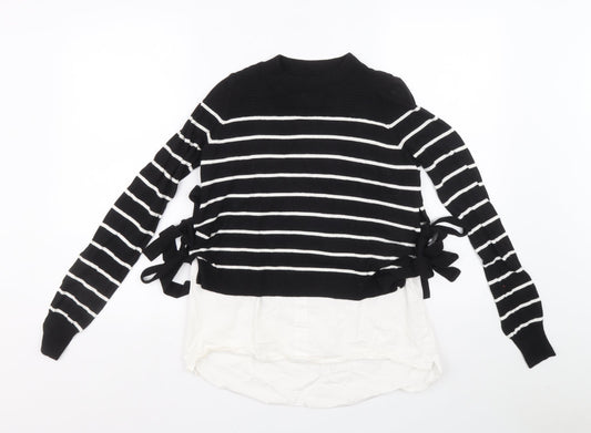 River Island Womens Black Mock Neck Striped Polylactide Pullover Jumper Size 6 - Shirt and jumper in one