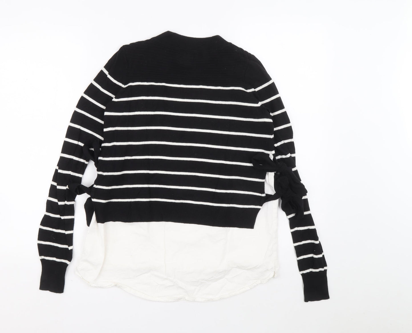 River Island Womens Black Mock Neck Striped Polylactide Pullover Jumper Size 6 - Shirt and jumper in one
