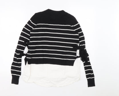 River Island Womens Black Mock Neck Striped Polylactide Pullover Jumper Size 6 - Shirt and jumper in one