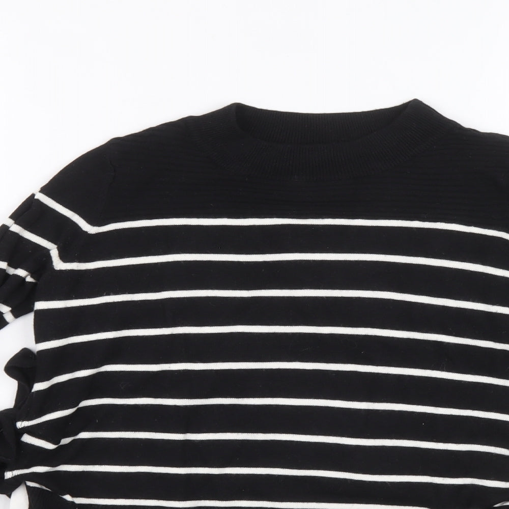 River Island Womens Black Mock Neck Striped Polylactide Pullover Jumper Size 6 - Shirt and jumper in one