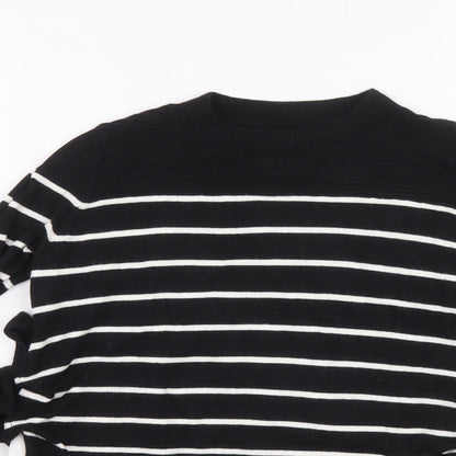 River Island Womens Black Mock Neck Striped Polylactide Pullover Jumper Size 6 - Shirt and jumper in one