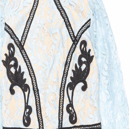 PRETTYLITTLETHING Womens Blue Geometric Polyester Pencil Dress Size 8 Round Neck Zip