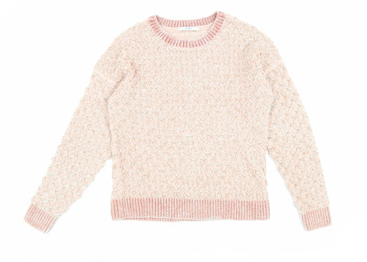 George Womens Pink Round Neck Argyle/Diamond Acrylic Pullover Jumper Size S