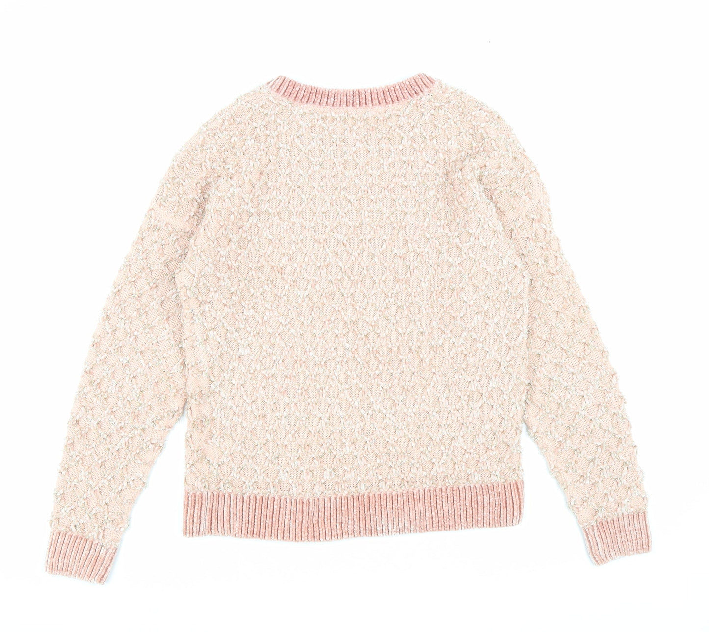 George Womens Pink Round Neck Argyle/Diamond Acrylic Pullover Jumper Size S