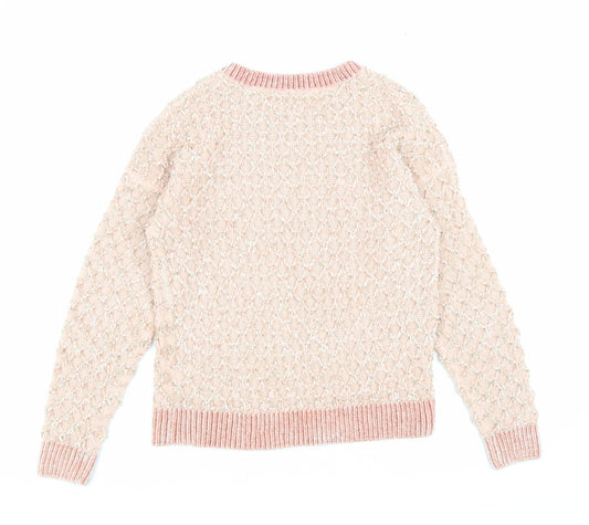 George Womens Pink Round Neck Argyle/Diamond Acrylic Pullover Jumper Size S