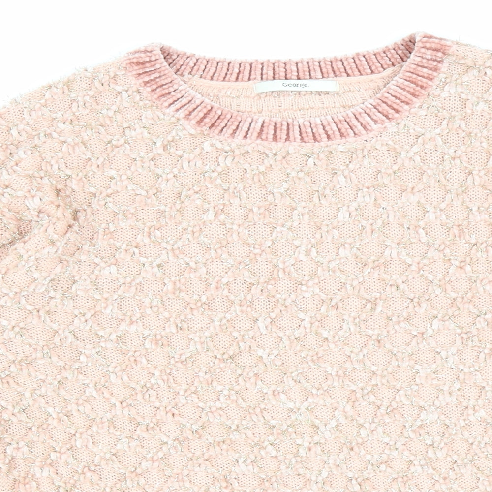 George Womens Pink Round Neck Argyle/Diamond Acrylic Pullover Jumper Size S