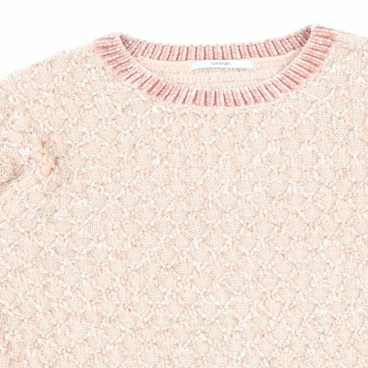 George Womens Pink Round Neck Argyle/Diamond Acrylic Pullover Jumper Size S