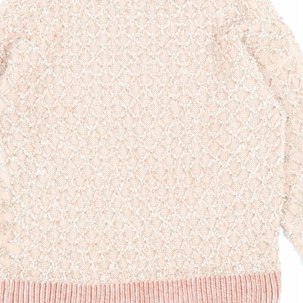 George Womens Pink Round Neck Argyle/Diamond Acrylic Pullover Jumper Size S