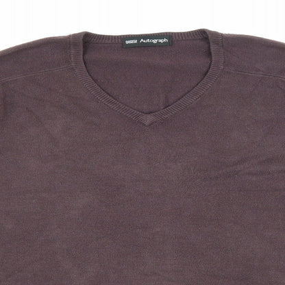 Marks and Spencer Mens Purple V-Neck Acrylic Pullover Jumper Size S