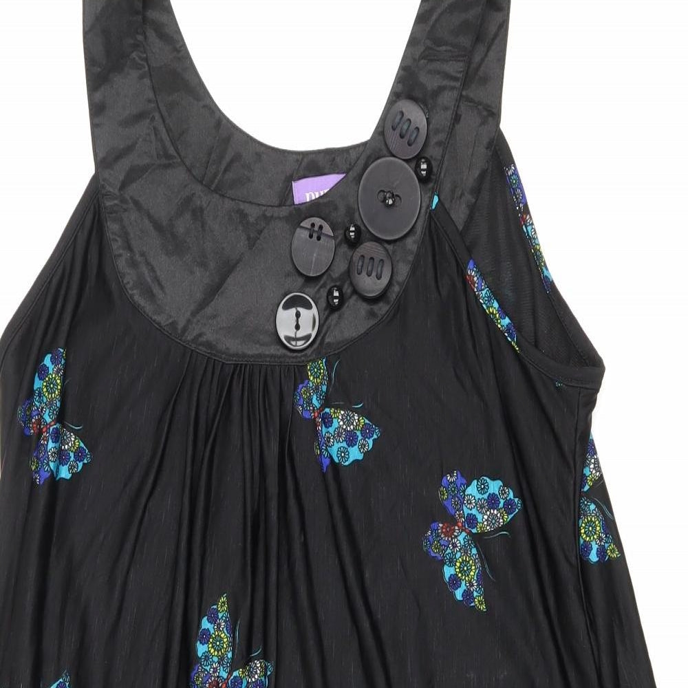 Purple Womens Black Geometric Polyester Tank Dress Size M Scoop Neck Pullover - Butterflies