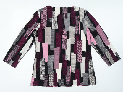 JM Collection Womens Multicoloured Geometric Polyester Jersey Size S Round Neck
