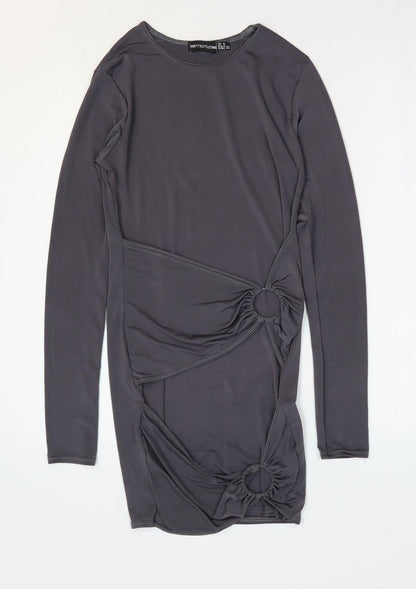 PRETTYLITTLETHING Womens Grey Polyester Bodycon Size 8 Round Neck Pullover