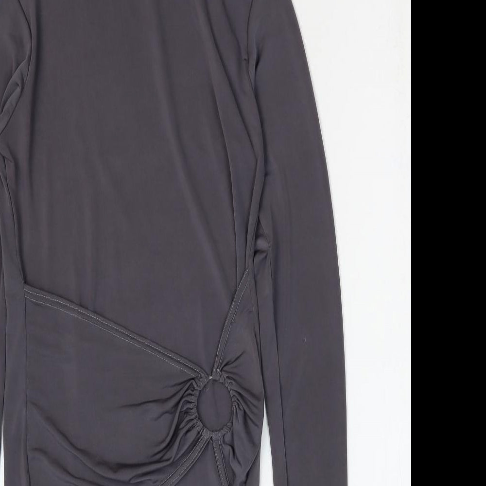 PRETTYLITTLETHING Womens Grey Polyester Bodycon Size 8 Round Neck Pullover